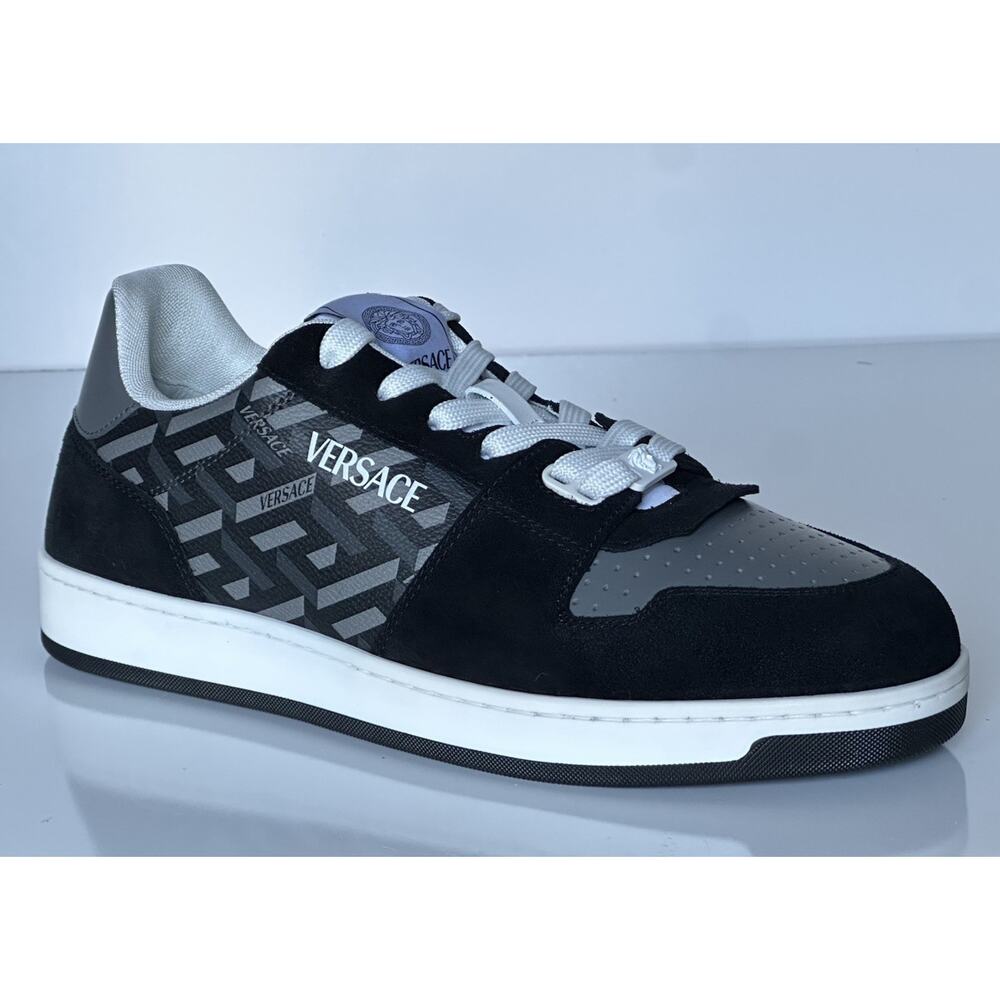 Versace Greca Men’s Leather Black/Charcoal Sneakers 14 US (47) 1013377 NIB